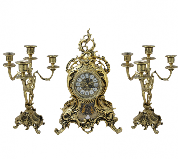 Каминные часы с маятником "Тереза" 43см с канделябрами (бронза) Португалия