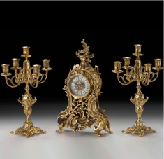 Набор часы каминные с двумя канделябрами на 5 свечей (бронза, золото) Испания 