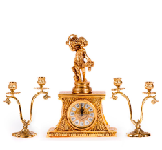 Часы каминные с орлом и канделябрами на 2 свечи (бронза, золото) Испания  