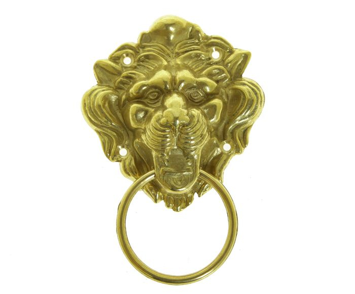 Украшение для двери "Голова льва с кольцом" 11,5х10,5х6 см (латунь, золото) Италия