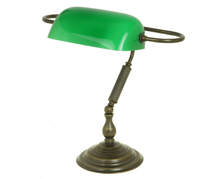 Лампа настольная "Банкир" с зеленым плафоном 45х18см (латунь, античная) Италия