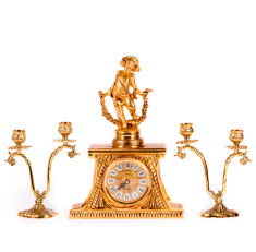 Часы каминные с орлом и канделябрами на 2 свечи (бронза, золото) Испания   