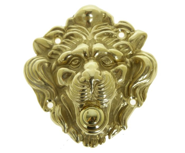 Звонок-кнопка "Лев" на входную дверь 10,5х11,5см (латунь, золото) Италия