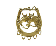 Вешалка - ключница настенная "Подкова и лошади" 16х21см (латунь, золото) Италия
