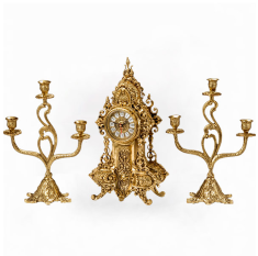 Часы каминные с канделябрами на 3 свечи (бронза, золото) Испания  