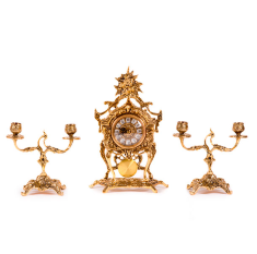 Часы каминные с канделябрами на 2 свечи (бронза, золото) Испания    