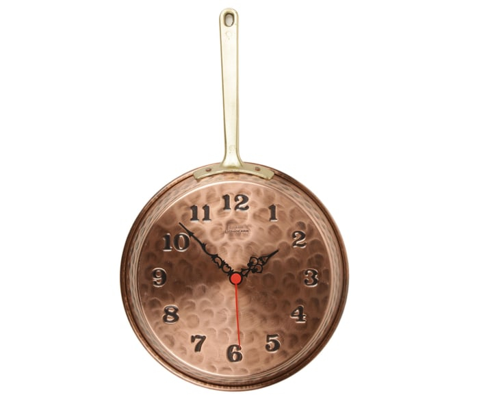 Часы настенные для кухни "Сковорода" d24х40х5см (медь, вороненая чеканная медь) Италия