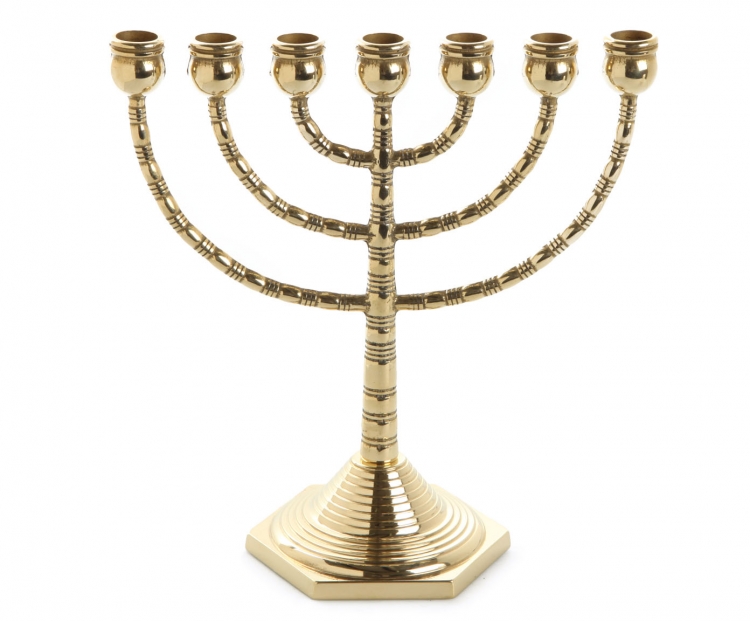 Подсвечник еврейский на 7 свечей "Семисвечник Менора" 25см (латунь, золото) Италия