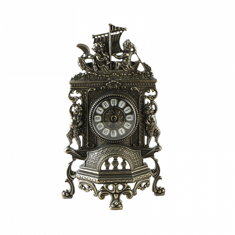 Часы каминные плоские "Амуры" 40х24х7см (латунь, антик) Италия
