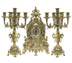 Набор Каминные часы &quot;Лигурия&quot; h41 с канделябрами h40 (латунь, золото) Италия​