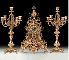 Набор часы каминные &quot;Ренессанс&quot; 48см с двумя канделябрами 40см на 5 свечей (бронза, золото) Испания