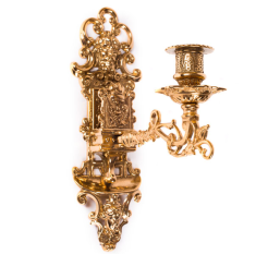 Канделябр настенный "Вальтер" h28см на 1 свечу с полочкой для спичек (латунь, золото) Италия
