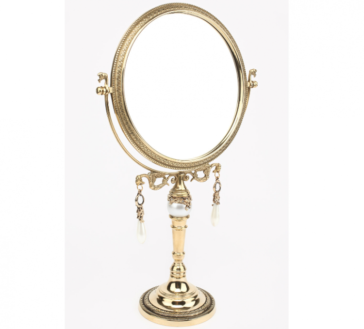 Зеркало настольное "Клаудиа" 29х45см серия VIP (латунь, золото, стразы) Италия (декор жемчуг)